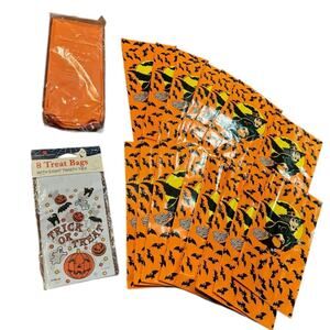 Vintage Halloween Witch Treat Bags Lot of 15 Bat Orange Paper Bags Pumpkin Ghost
